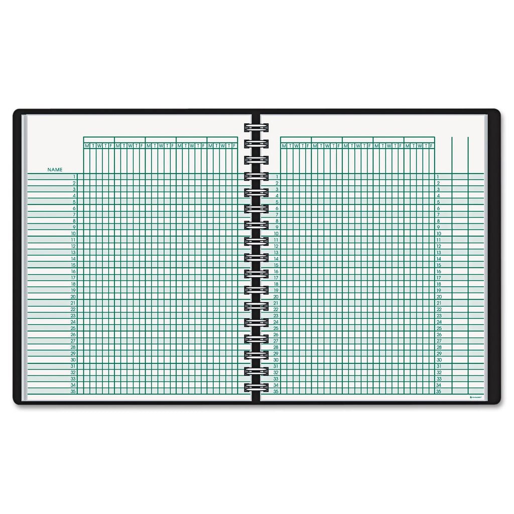 AT-A-GLANCE Undated Class Record Book, Nine to 10 Week Term: Two-Page Spread (35 Students), 10.88 x 8.25, Black Cover