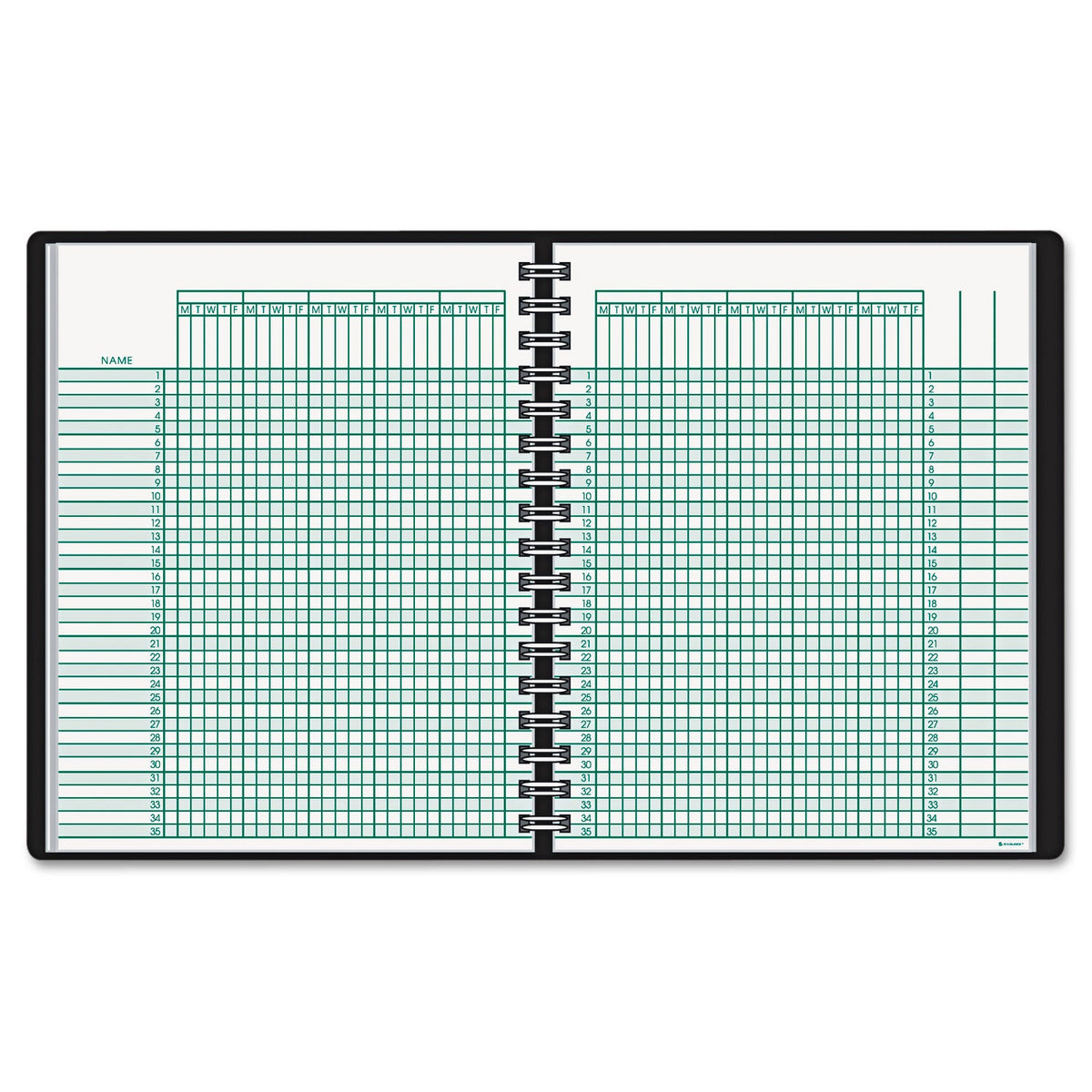 AT-A-GLANCE Undated Class Record Book, Nine to 10 Week Term: Two-Page Spread (35 Students), 10.88 x 8.25, Black Cover
