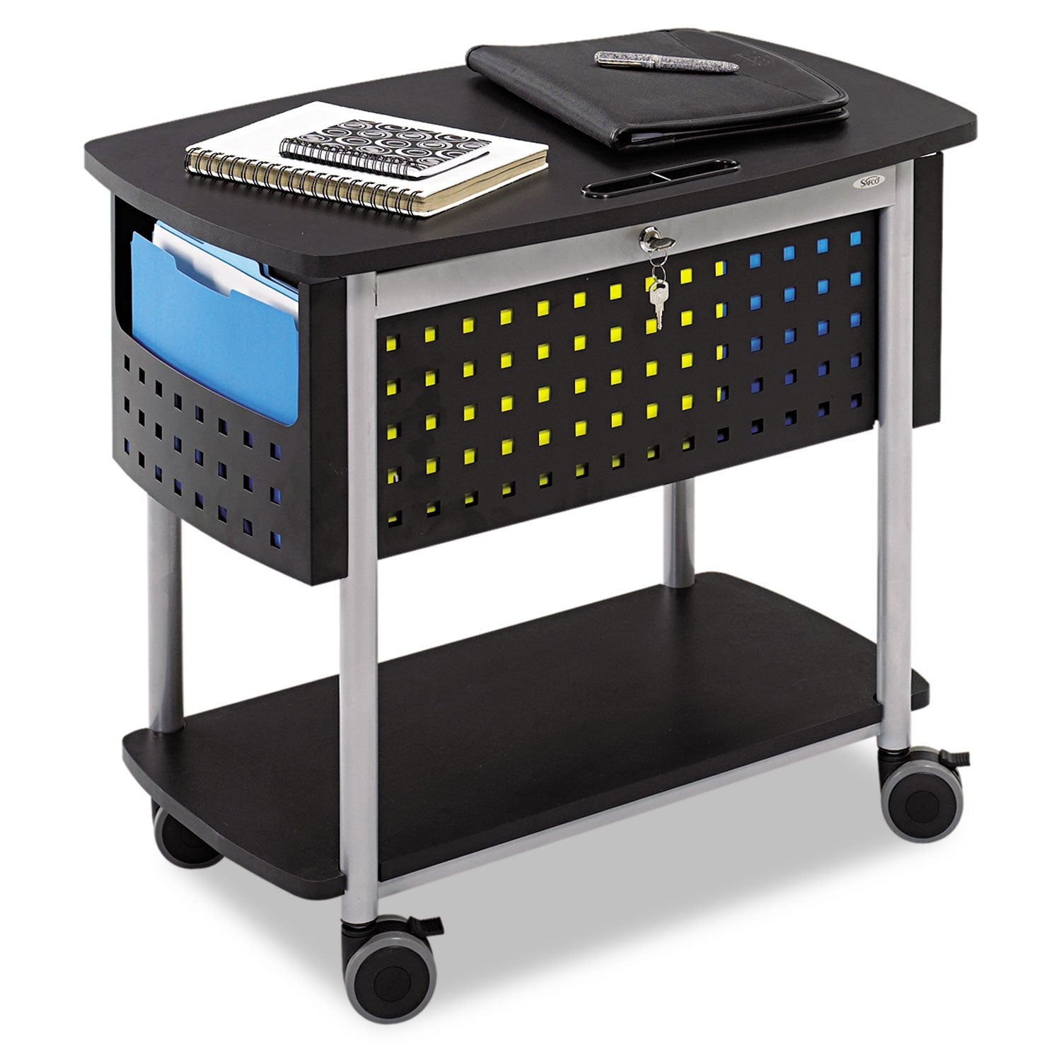 Safco Scoot Mobile File, Metal, 2 Shelves, 2 Bins, 29.75" x 18.75" x 27", Black/Silver