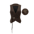 Suede Vest Top Fashionable Retro Warm Cross-Over Waistcoat