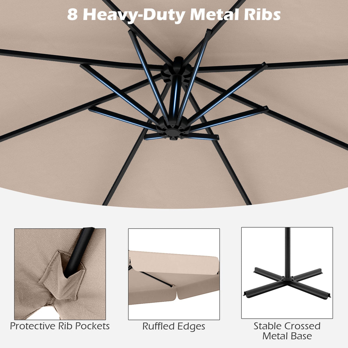 10 Feet Patio Cantilever Umbrella with Cover Tilt Adjustment and Ruffled Edge
