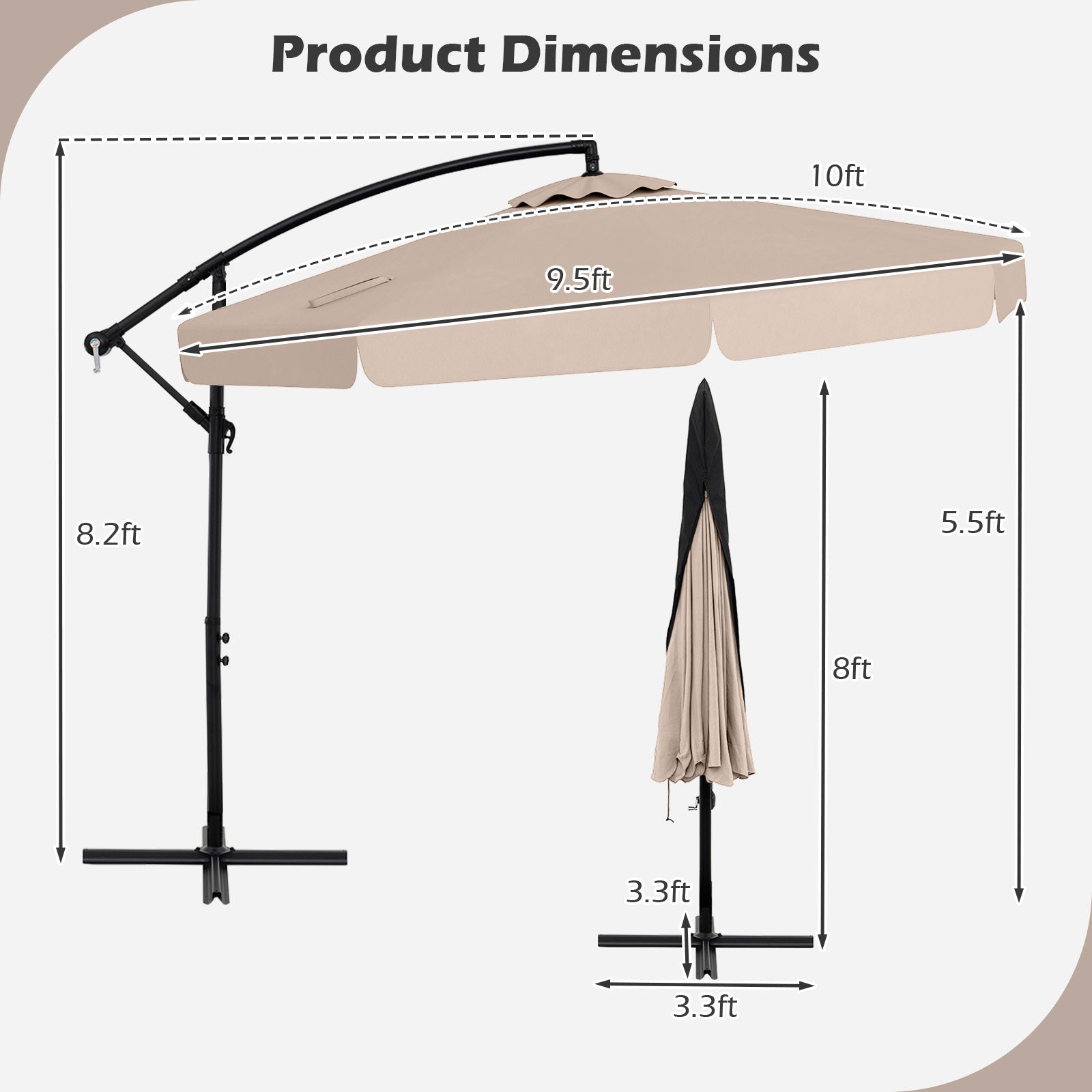 10 Feet Patio Cantilever Umbrella with Cover Tilt Adjustment and Ruffled Edge