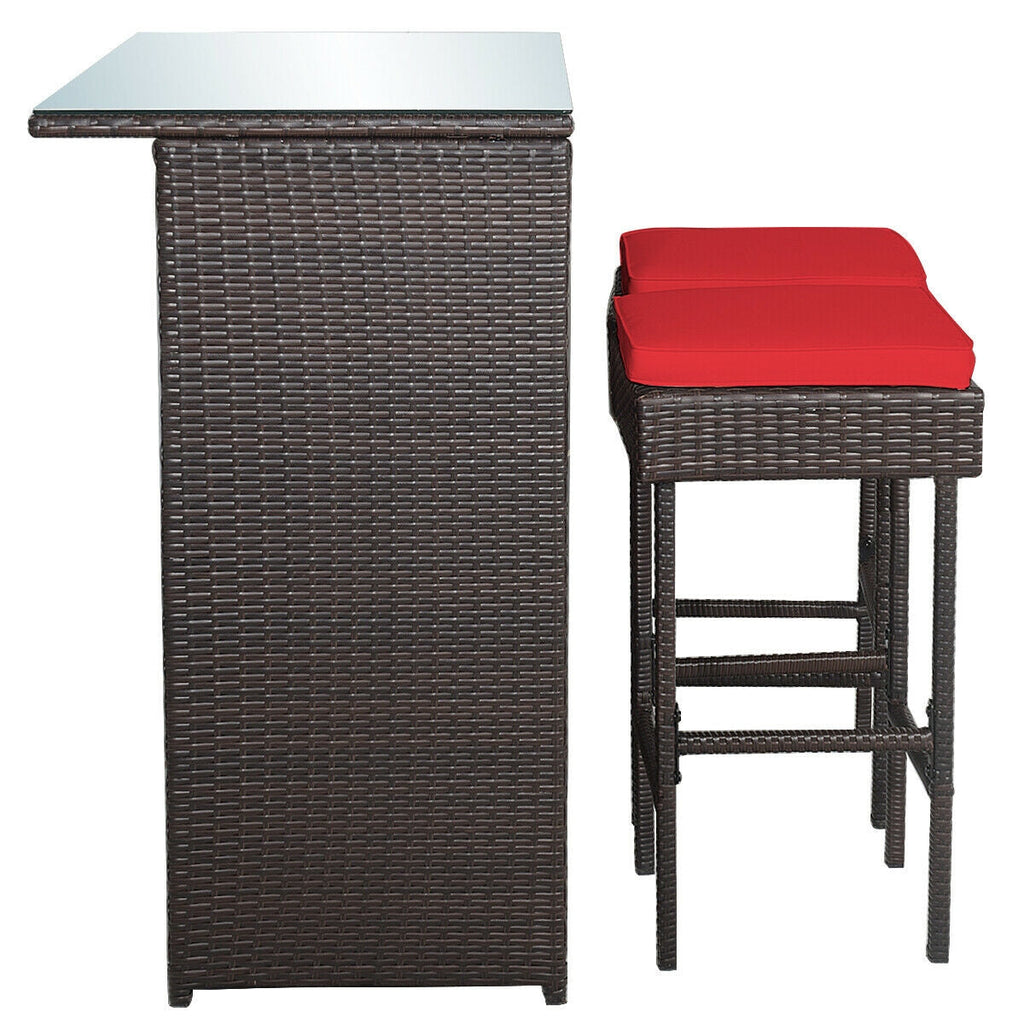 3PCS Patio Rattan Wicker Bar Table Stools Dining Set-Turquoise
