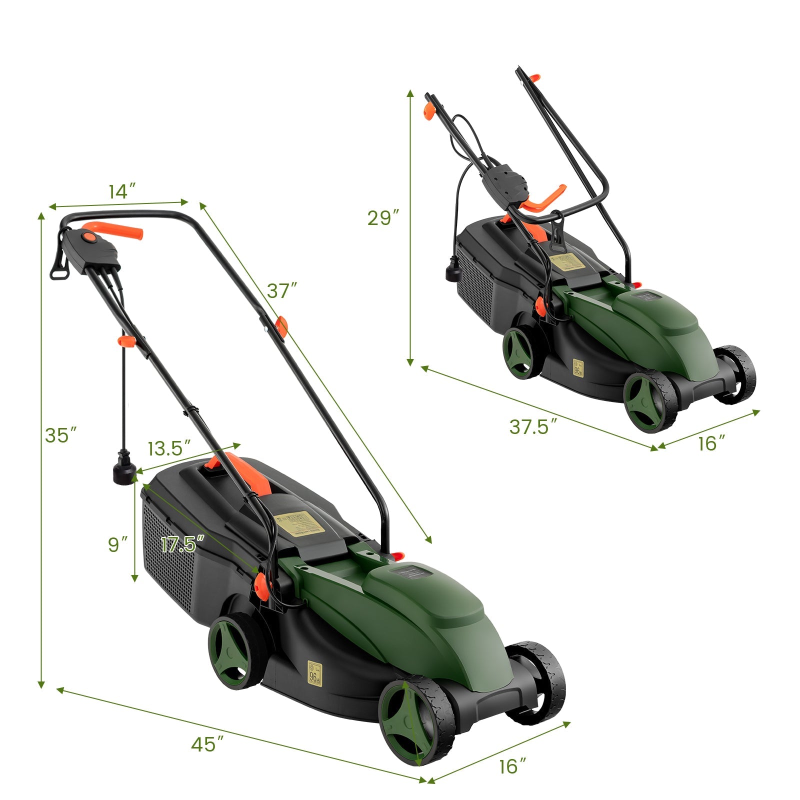 10 AMP 13 Inch Electric Corded Lawn Mower with Collection Box