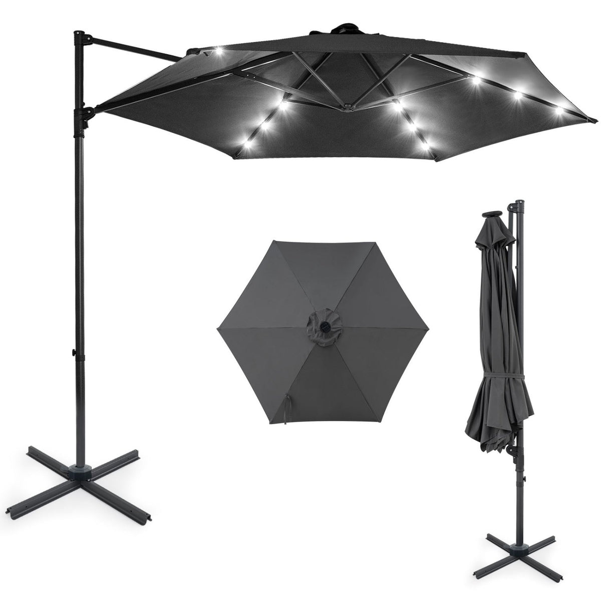 10 Feet Patio Cantilever Umbrella with Solar LED Lights