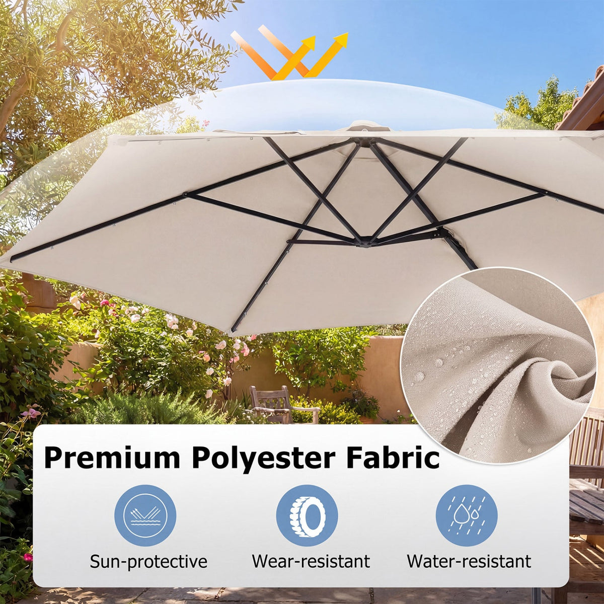 10 Feet Patio Cantilever Umbrella with Solar LED Lights