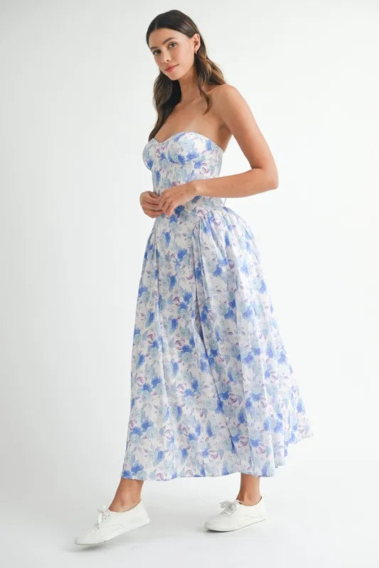 Sweetheart Neckline Floral Printed Midi Dress