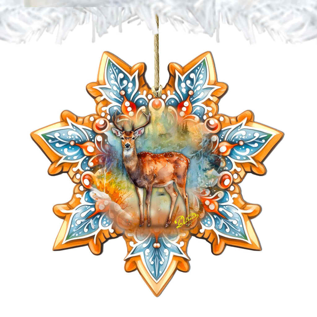 Forest Elk Snowflake Large Wooden Ornament by G. Debrekht - Nature Wildlife Decor - 8688413M