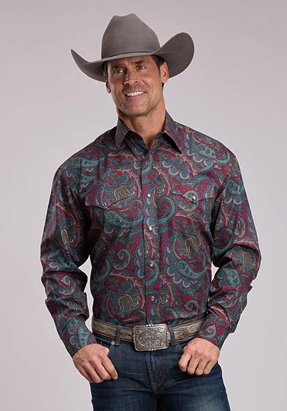 Stetson 3202 Lodge Paisley (Wine) - Men's Western Shirt