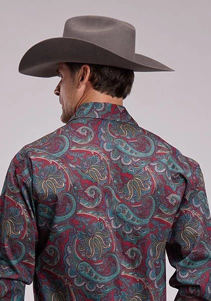 Stetson 3202 Lodge Paisley (Wine) - Men's Western Shirt