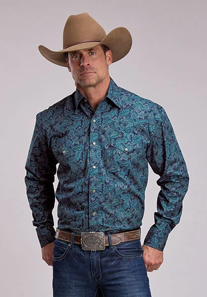 Stetson 3207 Marine Paisley (Azure Blue) - Men's Western Shirt