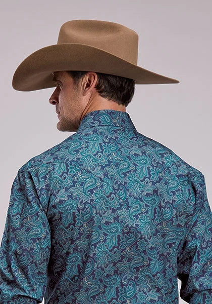 Stetson 3207 Marine Paisley (Azure Blue) - Men's Western Shirt