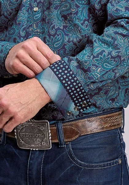 Stetson 3207 Marine Paisley (Azure Blue) - Men's Western Shirt
