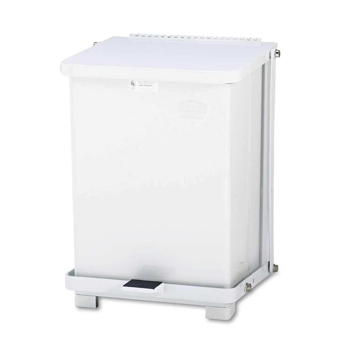Rubbermaid Defenders Biohazard Step Can, Square, Steel, 4 gal, White