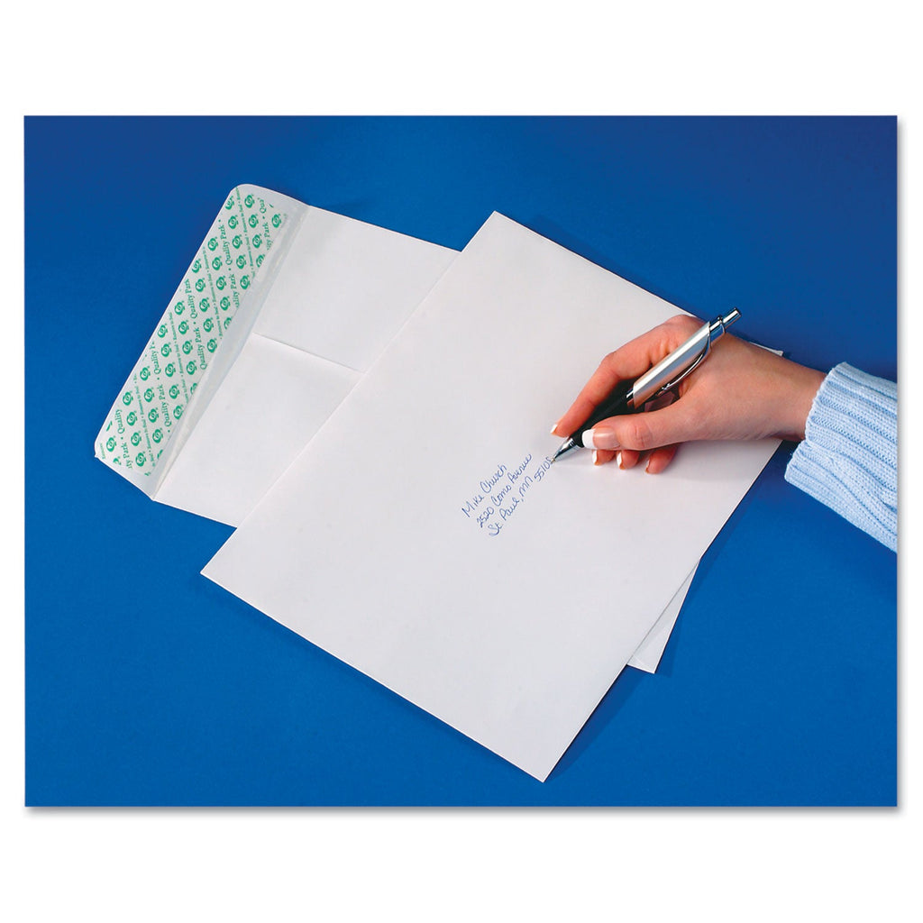 Quality Park Tech-No-Tear Catalog Envelope, Paper Exterior, #10 1/2, Cheese Blade Flap, Self-Adhesive Closure, 9 x 12, White, 100/Box