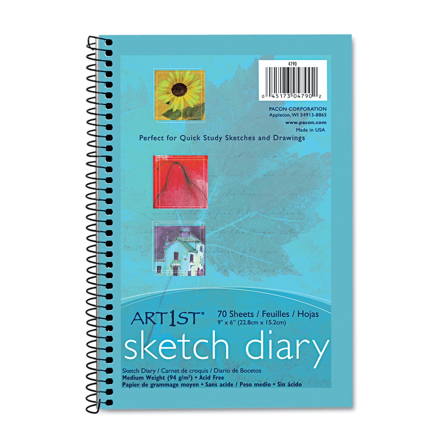 Pacon Art1st Sketch Diary, Blue Cover, 9 x 6, 64 lb Text Paper Stock, 70 Sheets