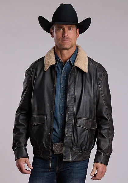 Stetson Antique Aviator (Black) - Men's Leather Bomber Jacket
