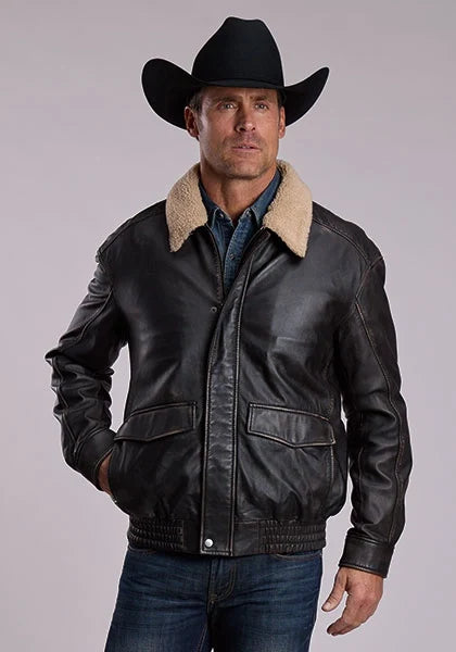 Stetson Antique Aviator (Black) - Men's Leather Bomber Jacket