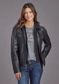 Stetson Hooded Jean Style (Black) - Women's Leather Jacket