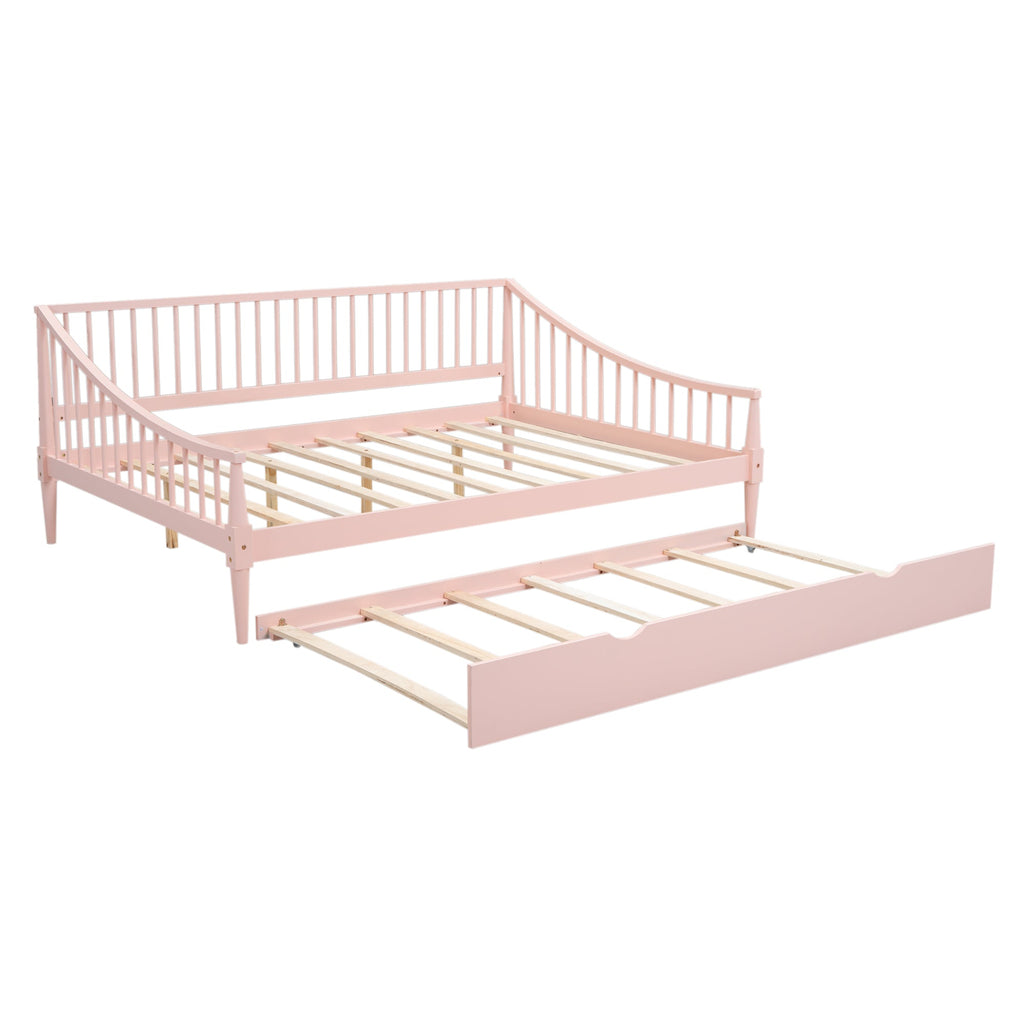 Full Size Daybed with Trundle and Support Legs  Pink