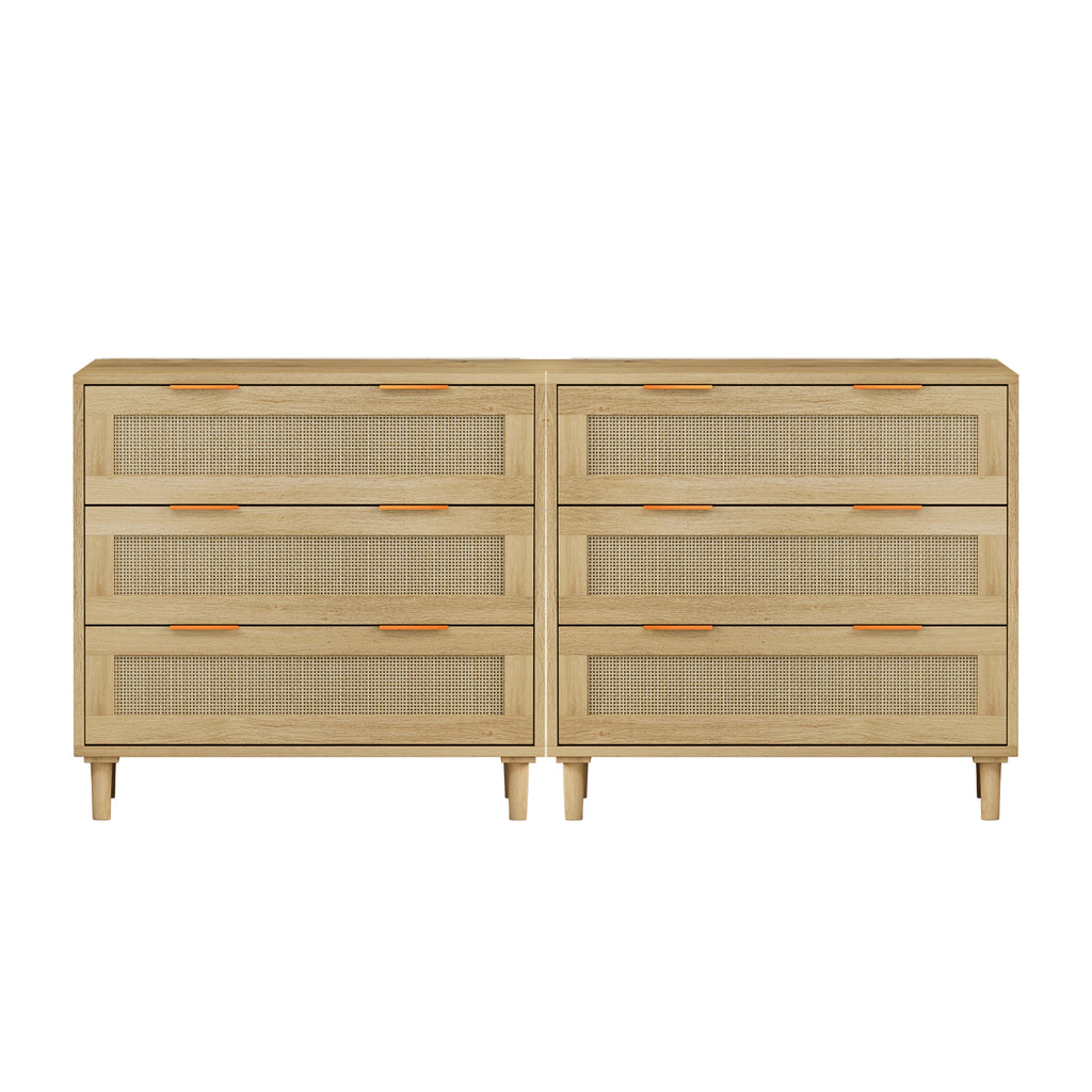 3-Drawers Rattan Storage Cabinet Rattan Drawer (Set of 2),for Bedroom,Living Room,Dining Room,Hallways,Oak