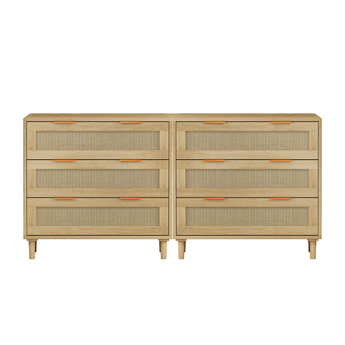 3-Drawers Rattan Storage Cabinet Rattan Drawer (Set of 2),for Bedroom,Living Room,Dining Room,Hallways,Oak