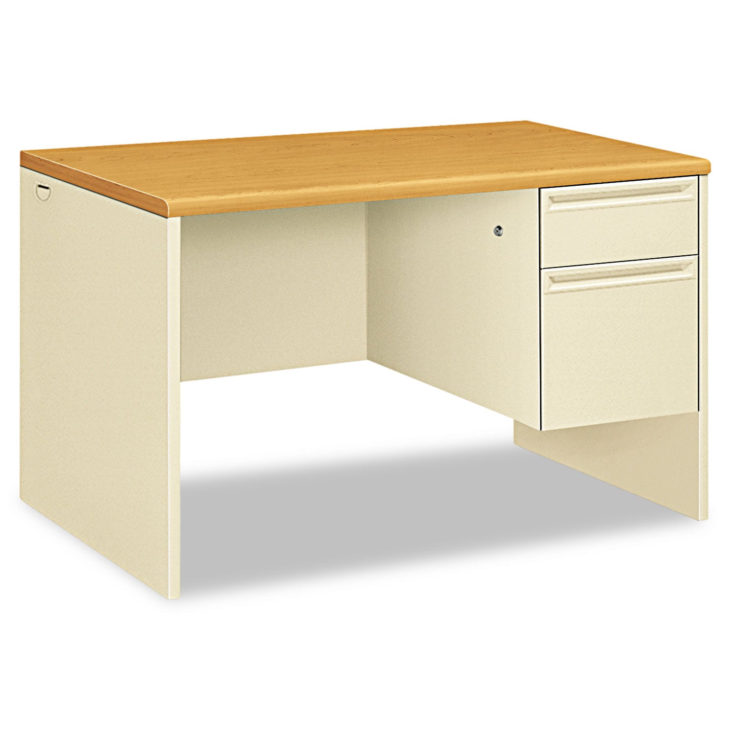 HON 38000 Series Right Pedestal Desk, 48" x 30" x 29.5", Harvest/Putty