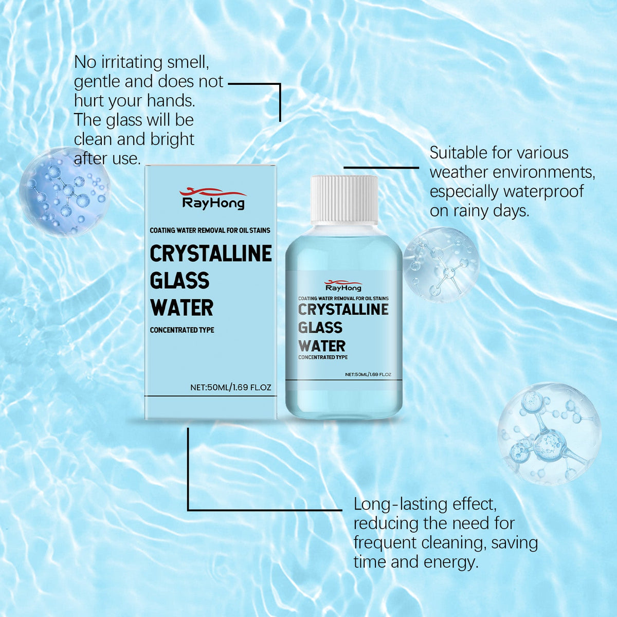 Car Coated Crystal Glass Water, Car Decontamination Wiper Clean Water Four Seasons Universal Rain Glass Water