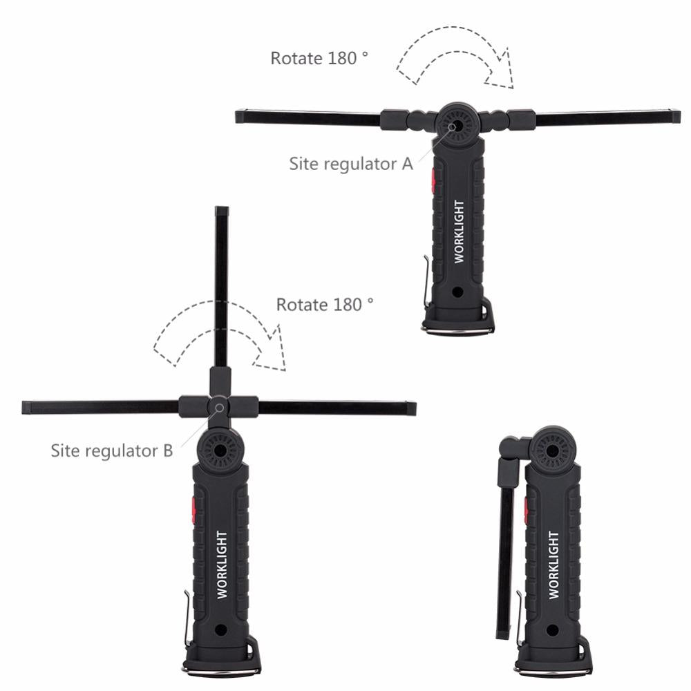 Foldable Flexible Hand Torch Work Light Magnetic Inspection Lamp COB LED Flashlight  Built in Battery USB Charging Port