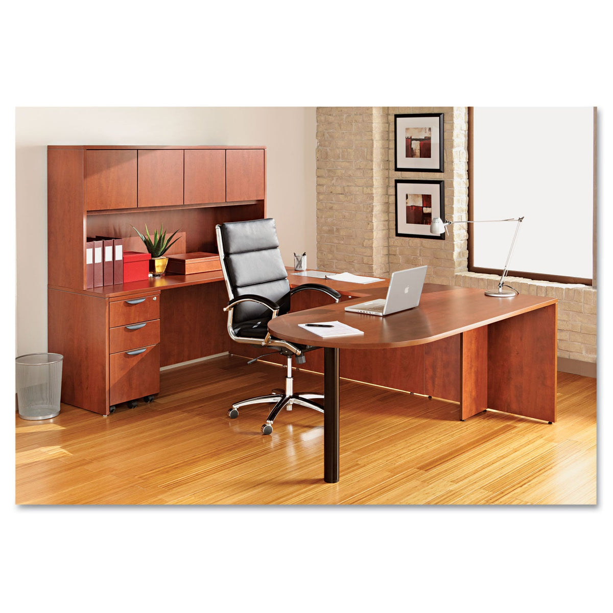 Alera Valencia Series D-Top Desk, 71" x 35.5" x 29.63", Medium Cherry