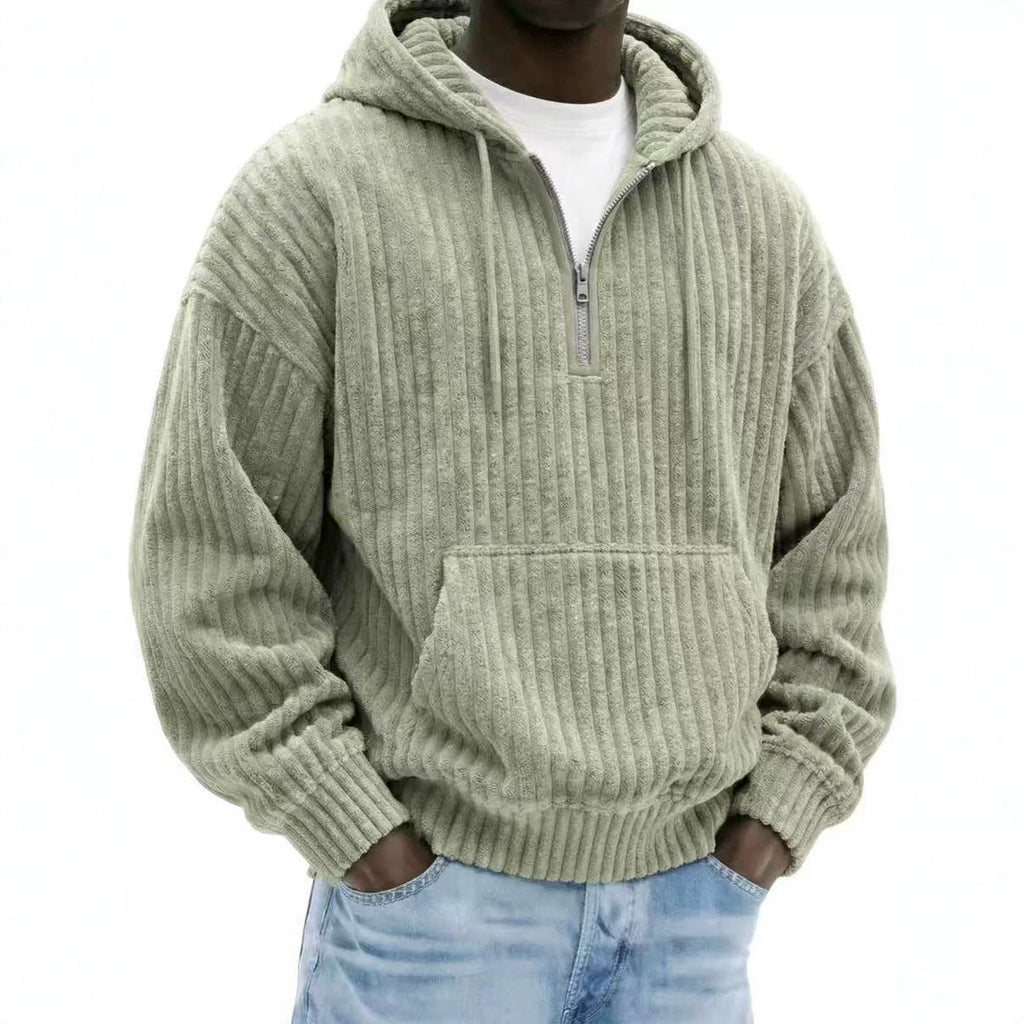 Solid-color Loose-fitting Corduroy Mens Hoodie