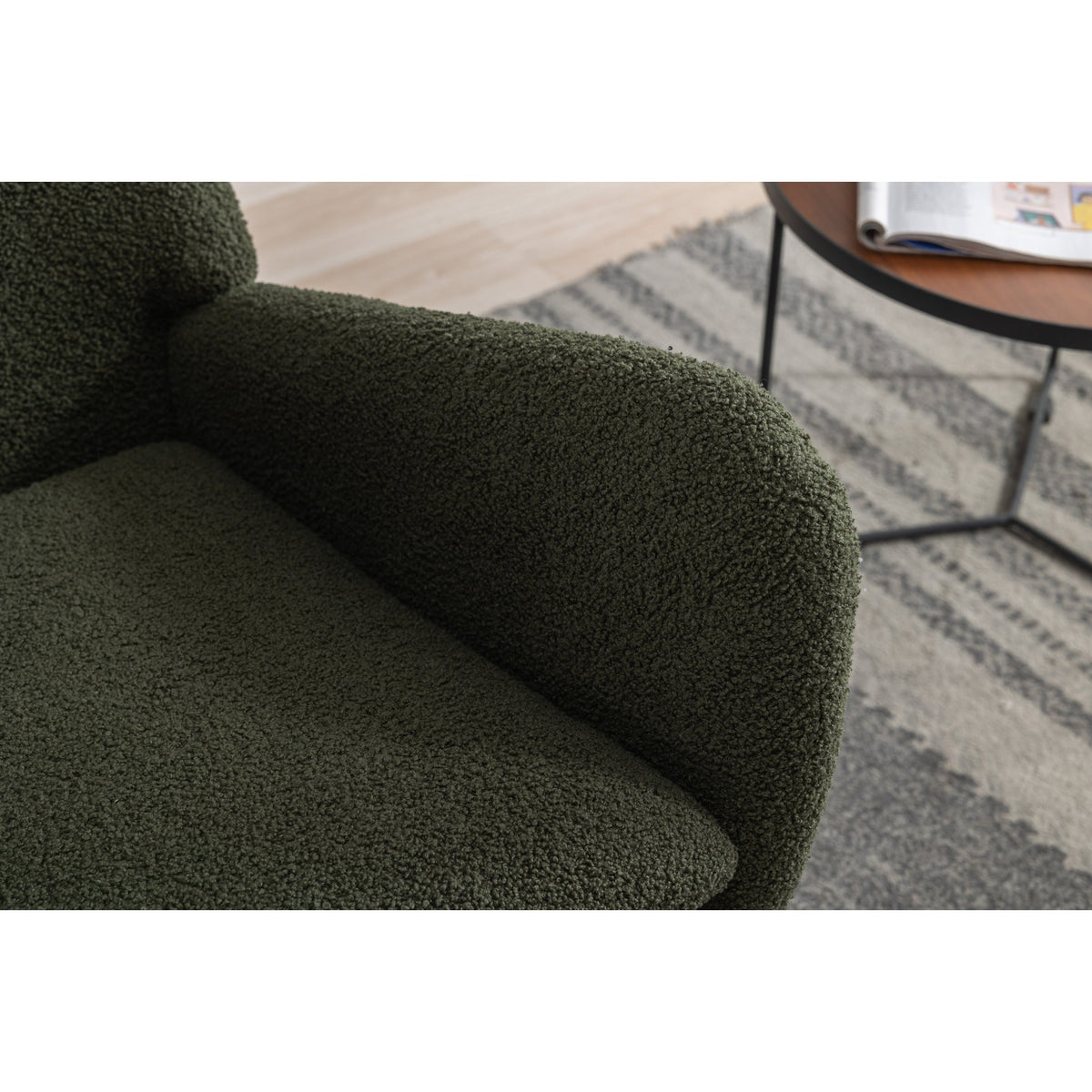 35.5-inch soft Teddy fabric rocking chair with pockets, comfortable wing straps, secure solid wood base (dark green)