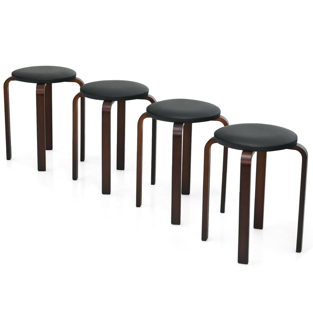 Set of 4 Bentwood Round Stool Stackable Dining Chairs with Padded Seat