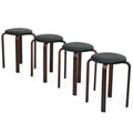 Set of 4 Bentwood Round Stool Stackable Dining Chairs with Padded Seat