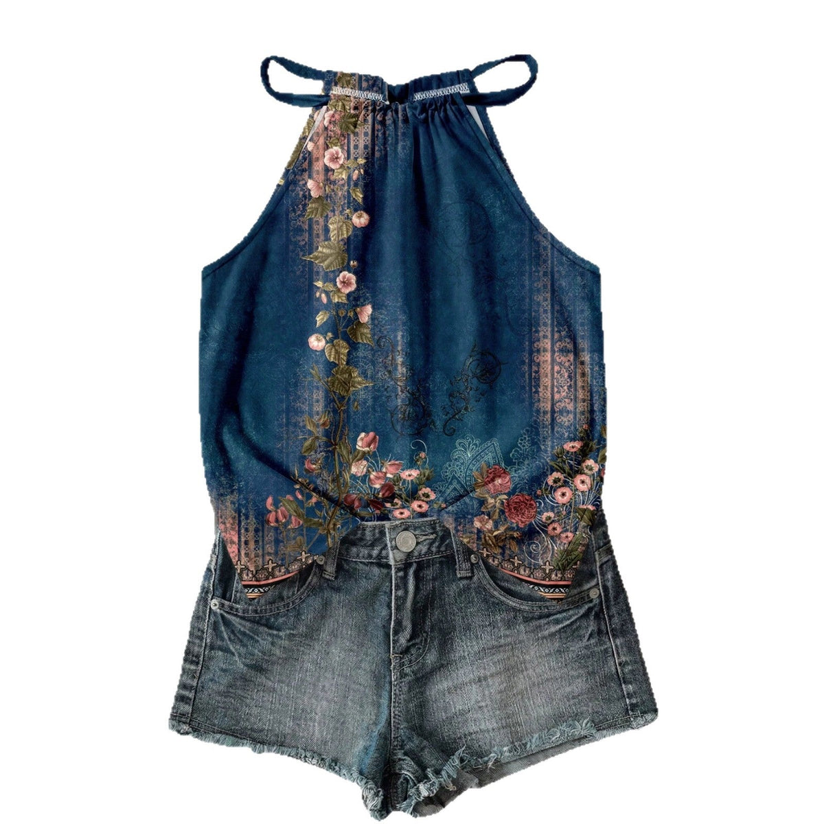 Womens Casual Resort-style Halter-neck Sleeveless Tank Top