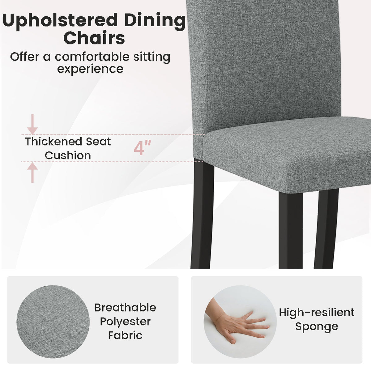 Dining Chair Set of 2 Mid-Century Modern Chairs with Rubber Wood Legs-Gray
