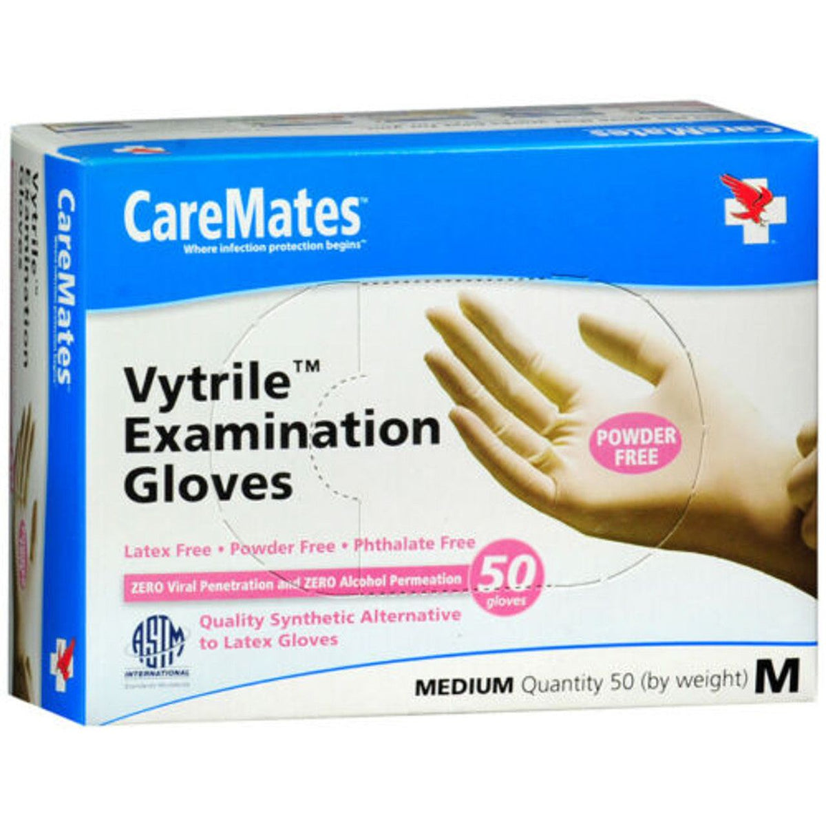CareMates Vytrile Exam Gloves – Latex-Free & Powder-Free – Medium, 50 ct