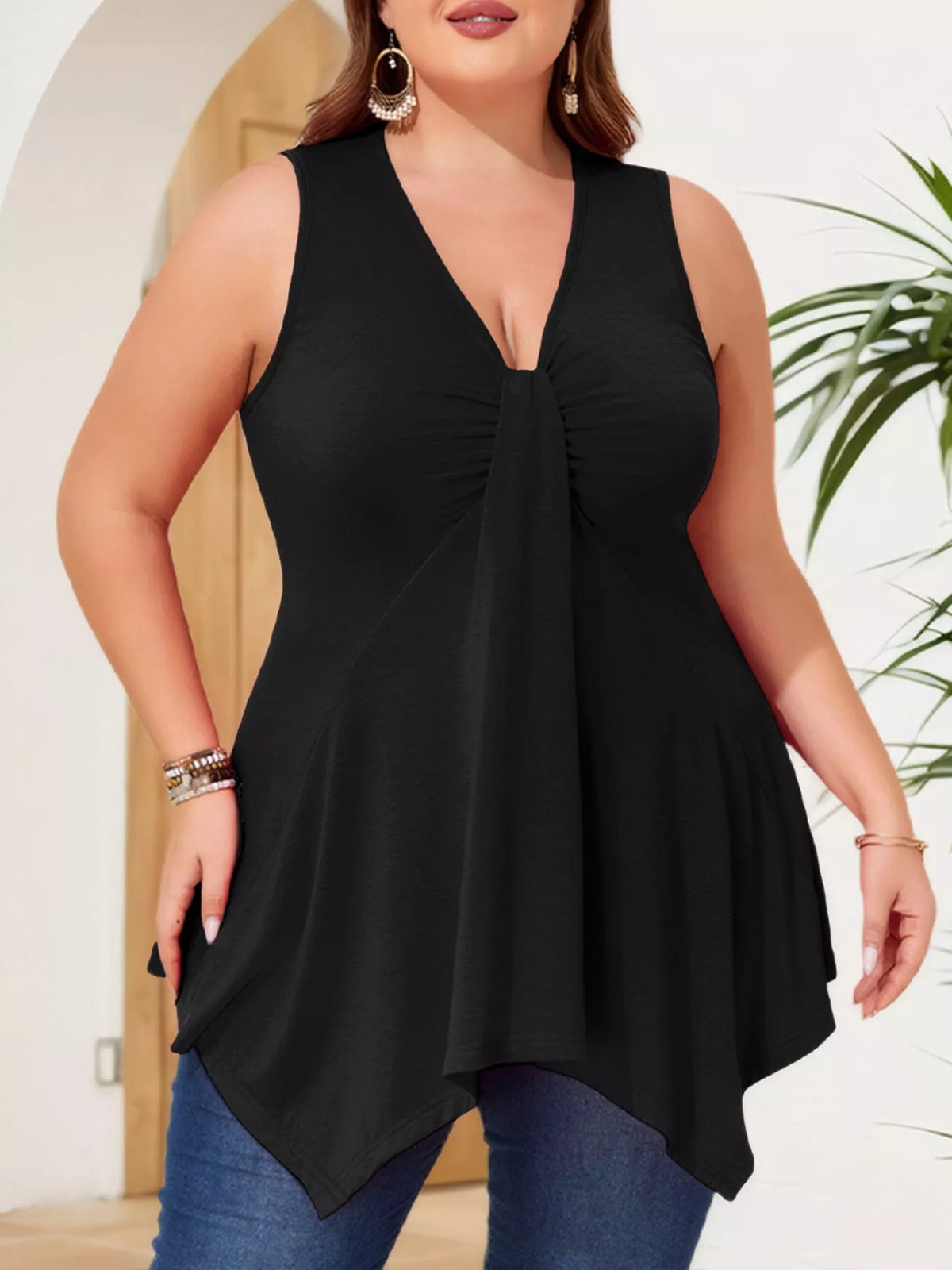 V-Neck Ruched Flowy Tank
