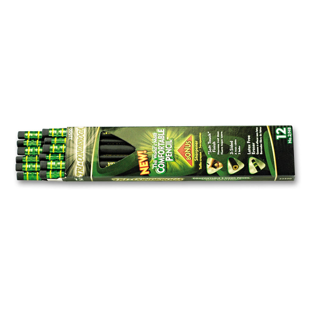Dixon Tri-Conderoga Pencil with Microban Protection, HB (#2), Black Lead, Black Barrel, Dozen