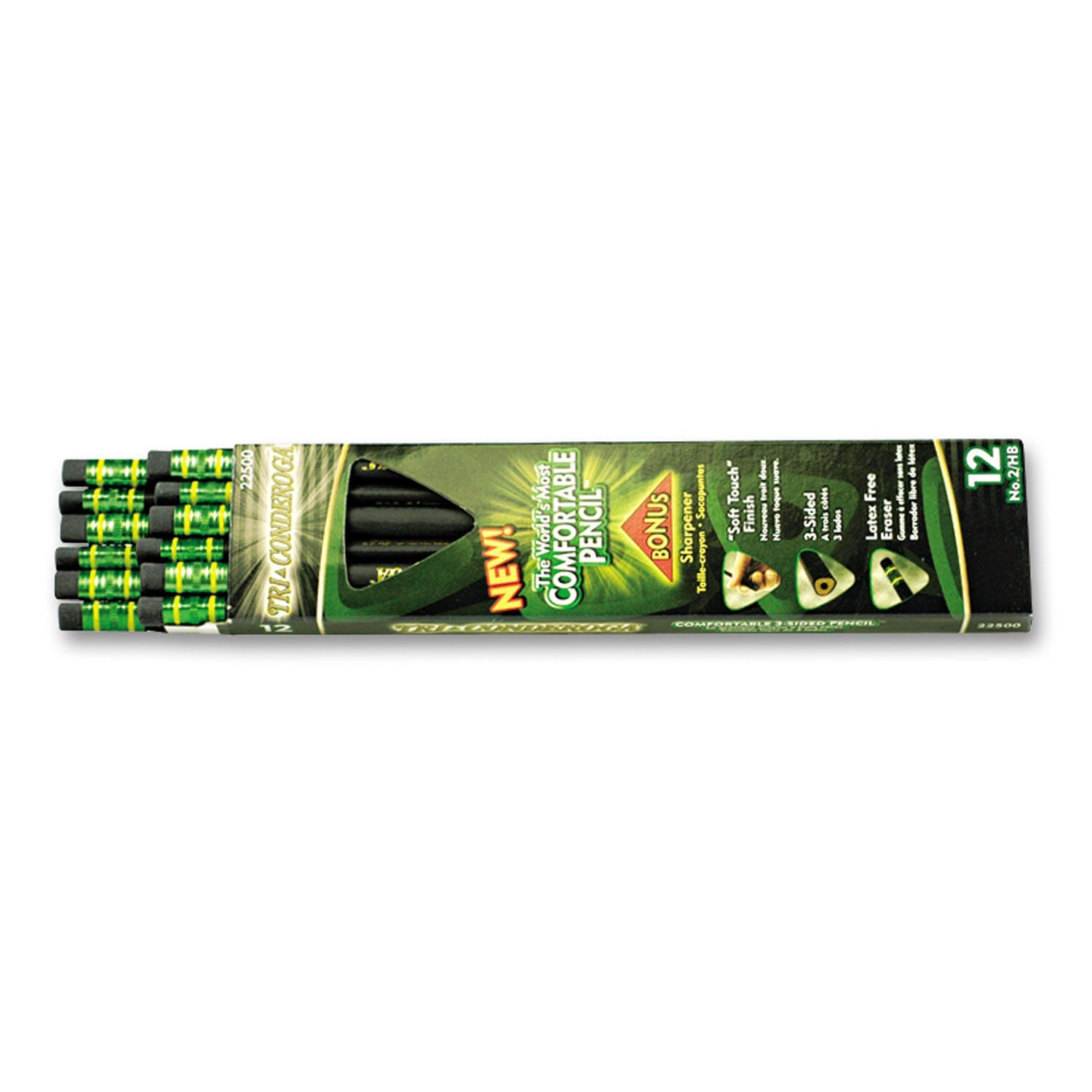 Dixon Tri-Conderoga Pencil with Microban Protection, HB (#2), Black Lead, Black Barrel, Dozen