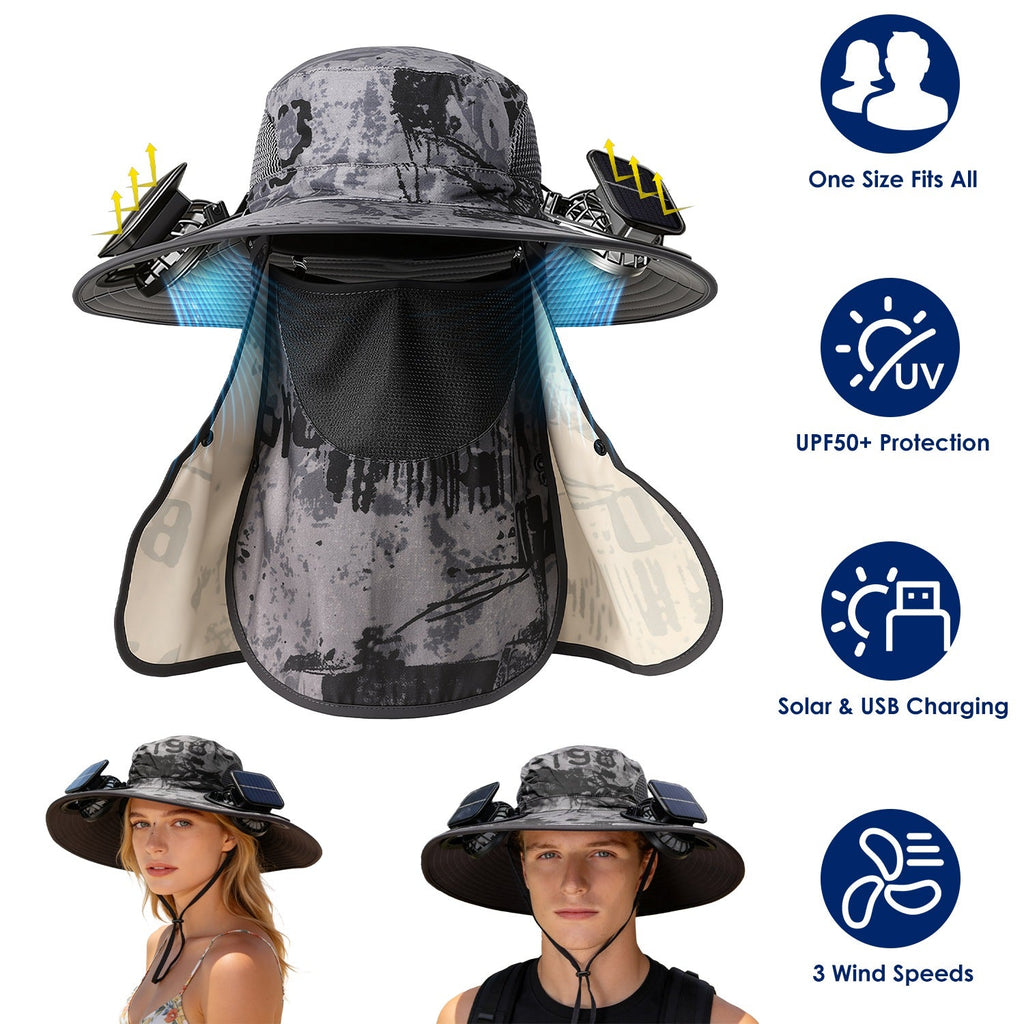 Solar Fan Hat with UPF50+ Sun Protection & Neck Flap