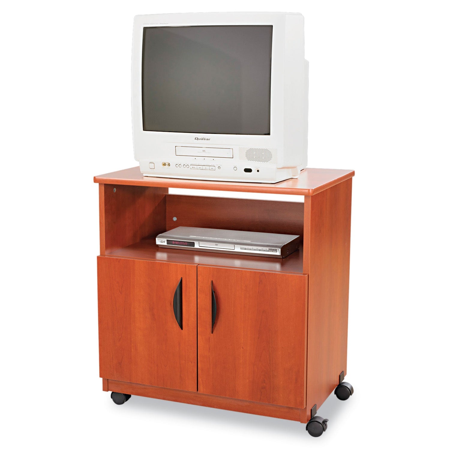 Safco Mobile Machine Stand, Open Compartment, Engineered Wood, 3 Shelves, 200 lb Capacity, 28" x 19.75" x 30.5", Cherry