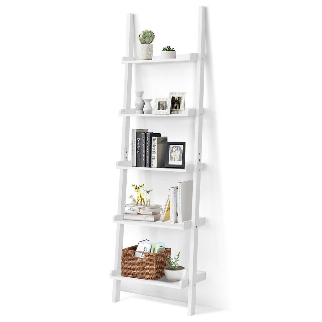 5-Tier Wall-leaning Ladder Shelf Display Rack for Plants and Books