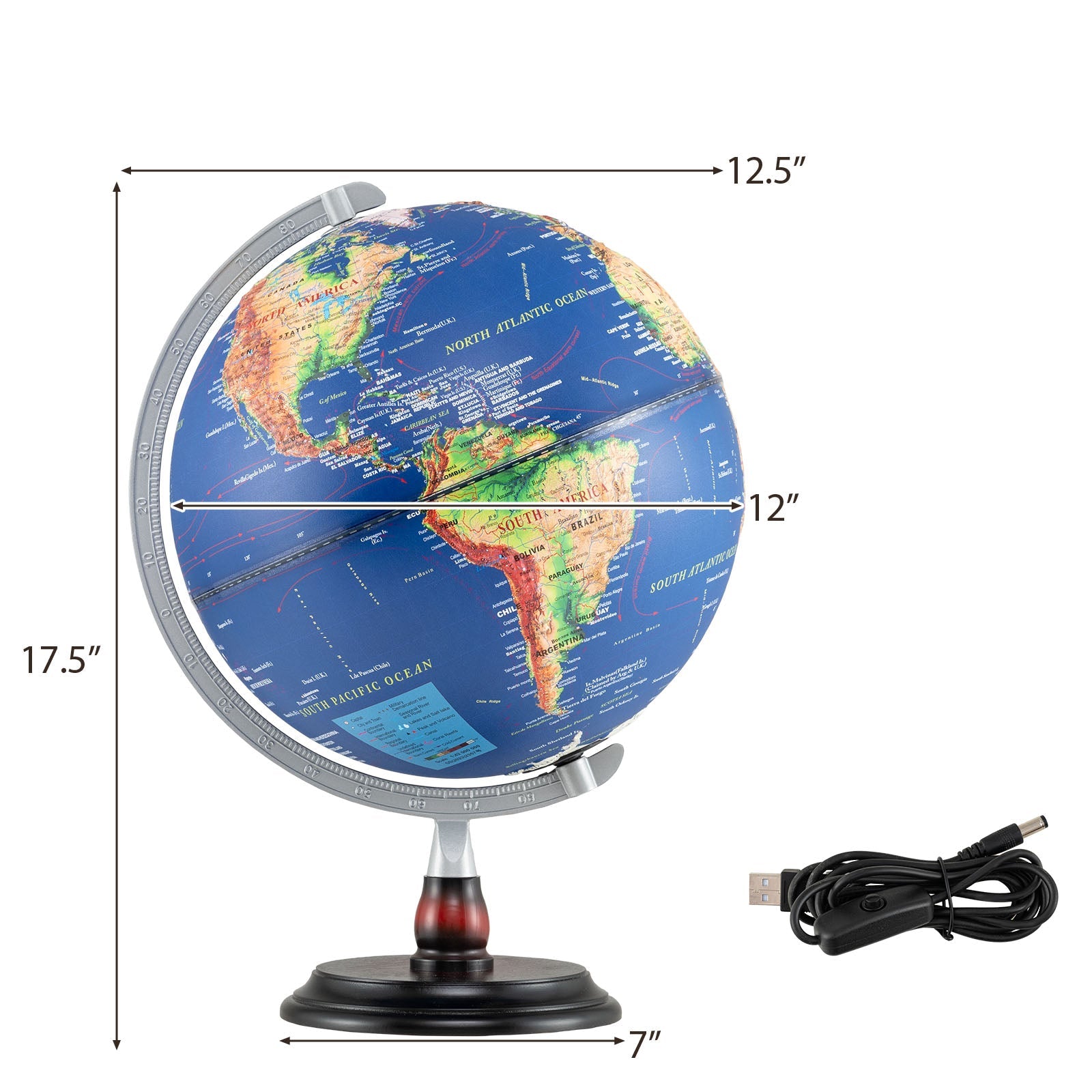 12 Inch Illuminated World Globe Antique Light up Globe Night Lamp