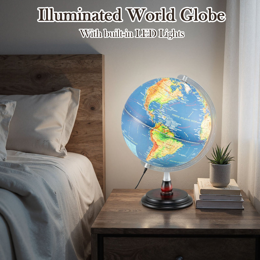 12 Inch Illuminated World Globe Antique Light up Globe Night Lamp