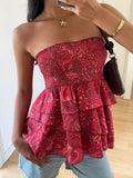 European And American-style Multi-layer Ruffled Strapless Top For Women