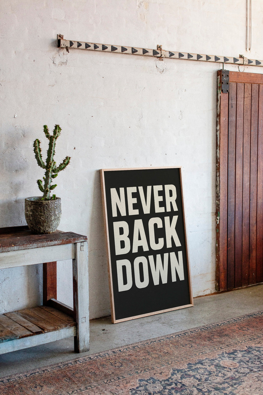 Never Back Down Grit Typography Poster