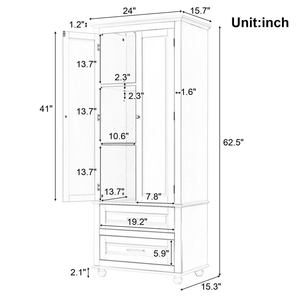 Tall Storage Cabinet with Two Drawers for Bathroom/Office, Black