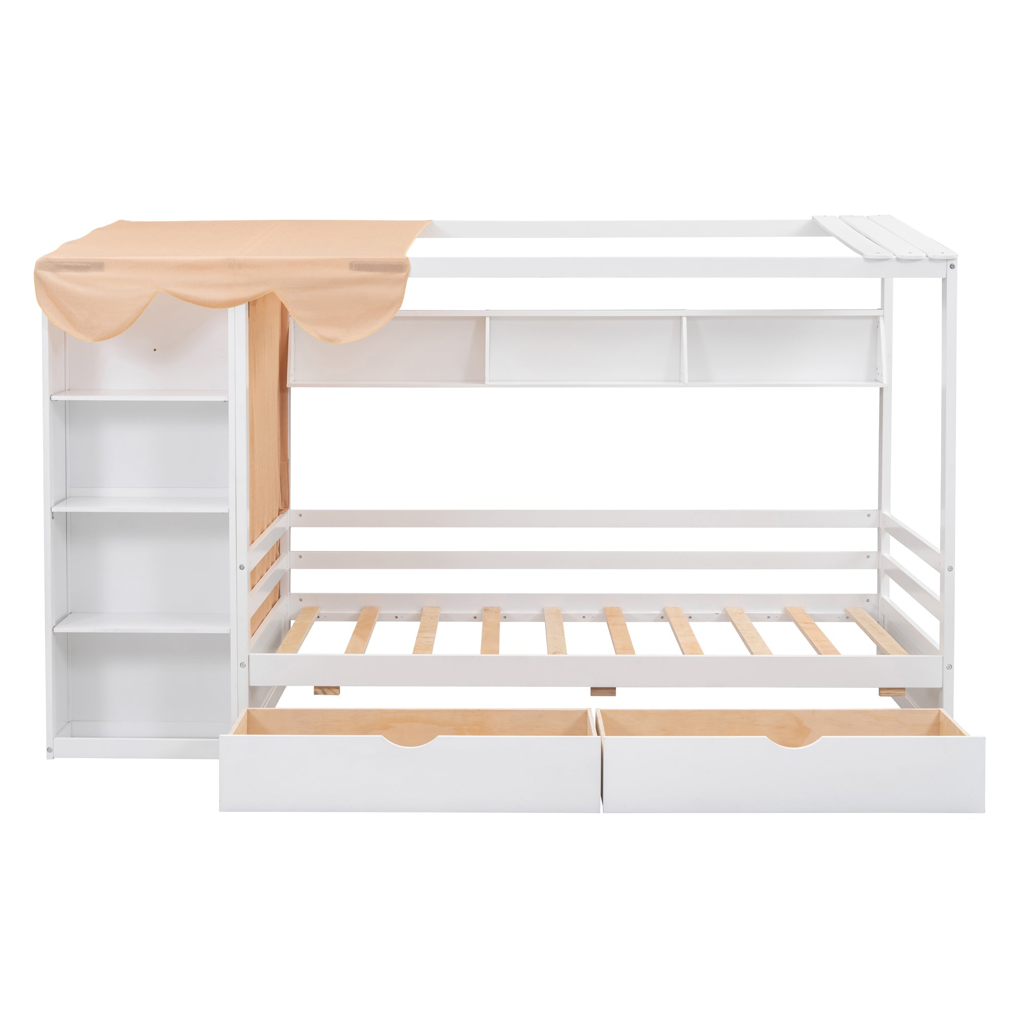 Twin size House Bed with Two Drawers and Wardrobe,White