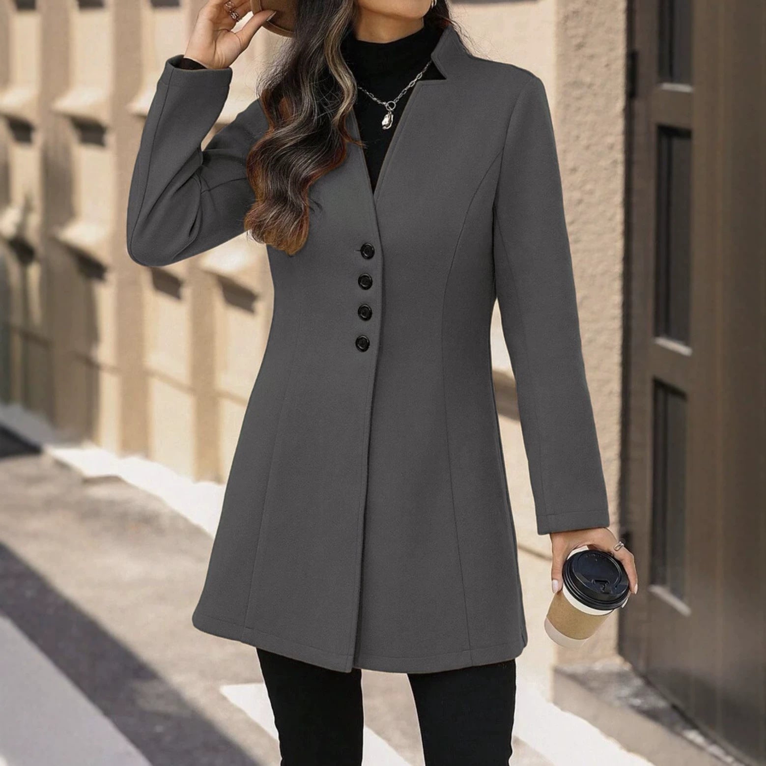 Elegant Wool Stand-collar Trench Coat Mid-length Style For Women